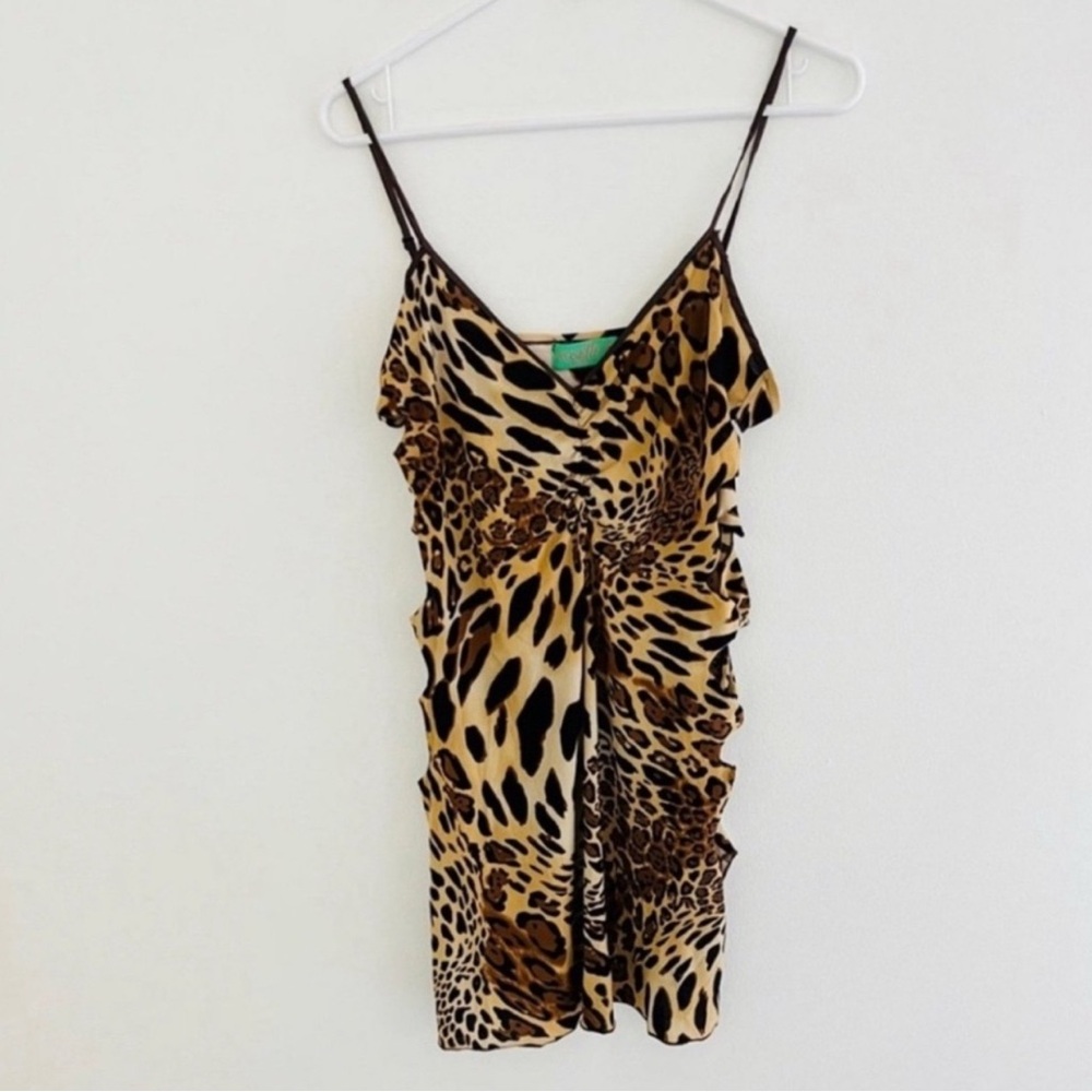 Vintage 90s Rosette Leopard Print Cut Out Chemise Large
